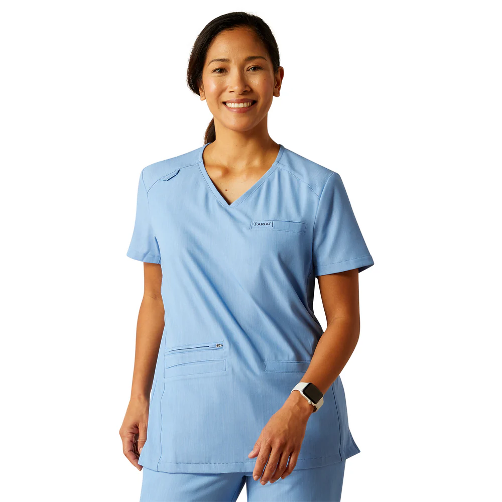 Clara 6 Pocket Scrub Top - 400-Light Blue Heather | Ariat 10039714 - Image 8