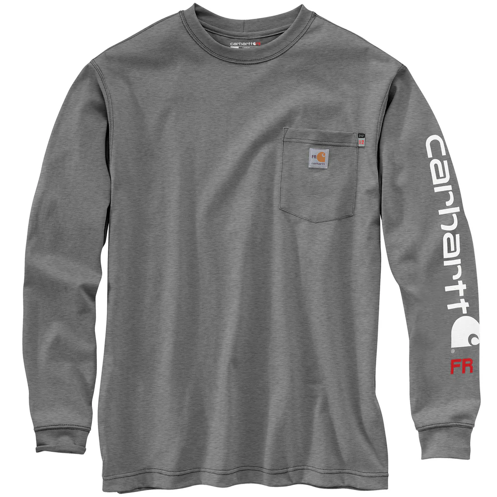 Flame Resistant Force Loose Fit Lightweight Long-Sleeve Logo Graphic T-Shirt - 020-Granite Heather | Carhartt 104130 - Image 2