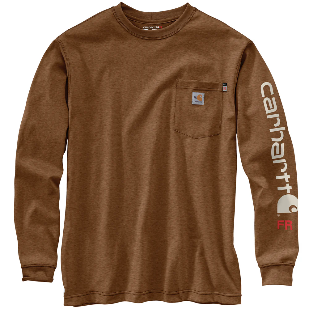 Flame Resistant Force Loose Fit Lightweight Long-Sleeve Logo Graphic T-Shirt - B00-Oiled Walnut Heather | Carhartt 104130