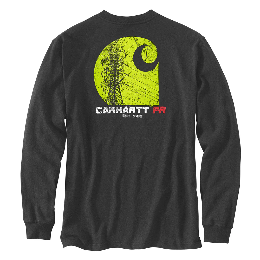 Flame Resistant Force Loose Fit Long-Sleeve Lightweight Electric Utilities Graphic T-Shirt - CRH-Carbon Heather | Carhartt 106801 - Image 3