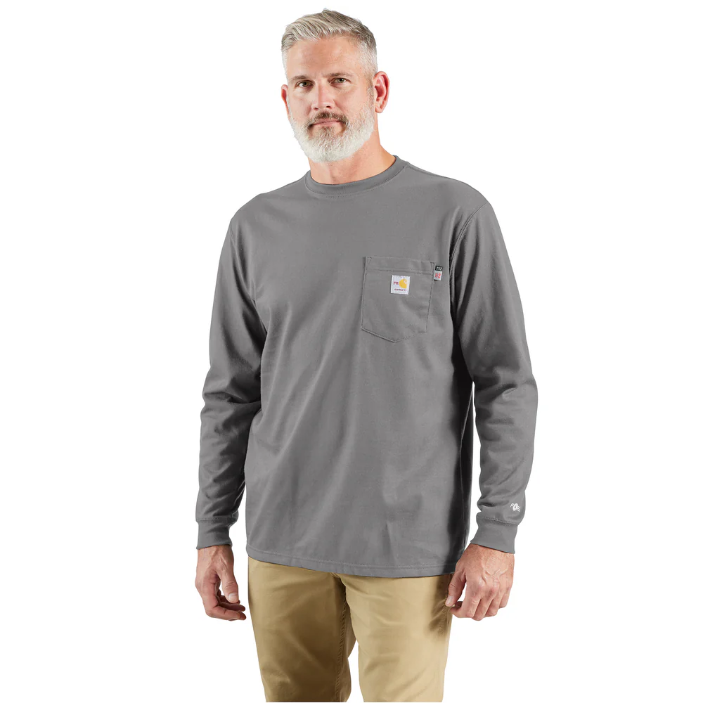 Flame Resistant Force Loose Fit Midweight Long-Sleeve Pocket T-Shirt - APH-Asphalt | Carhartt 100235 - Image 3
