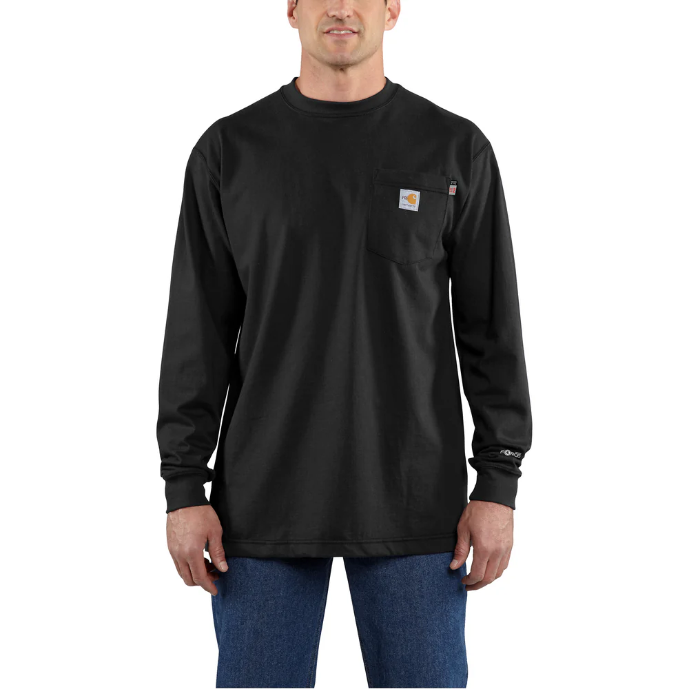 Flame Resistant Force Loose Fit Midweight Long-Sleeve Pocket T-Shirt - BLK-Black | Carhartt 100235 - Image 2
