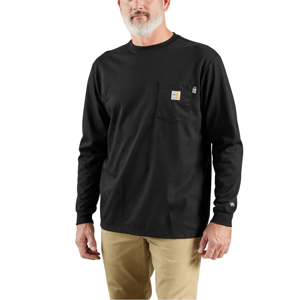 Flame Resistant Force Loose Fit Midweight Long-Sleeve Pocket T-Shirt - BLK-Black | Carhartt 100235 - Image 3