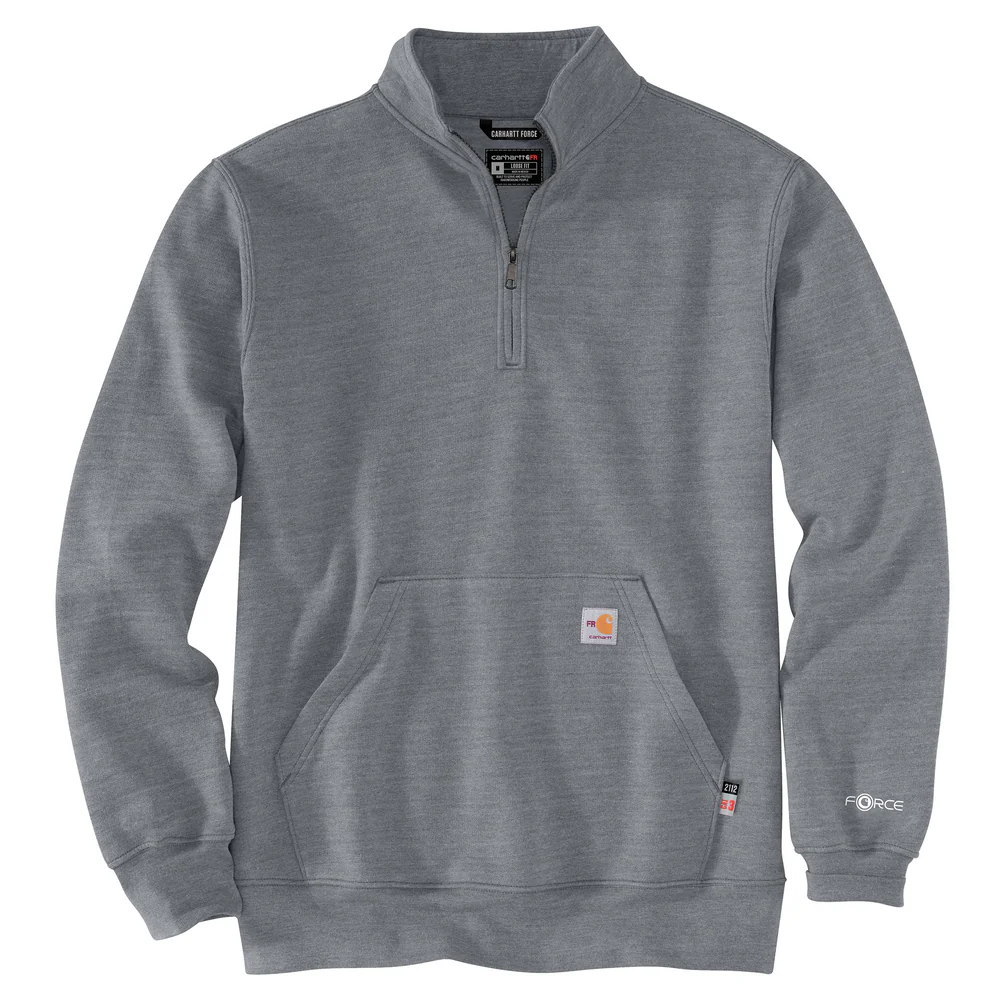 Flame Resistant Force Loose Fit Midweight Quarter-Zip Sweatshirt - 020-Granite Heather | Carhartt 105028