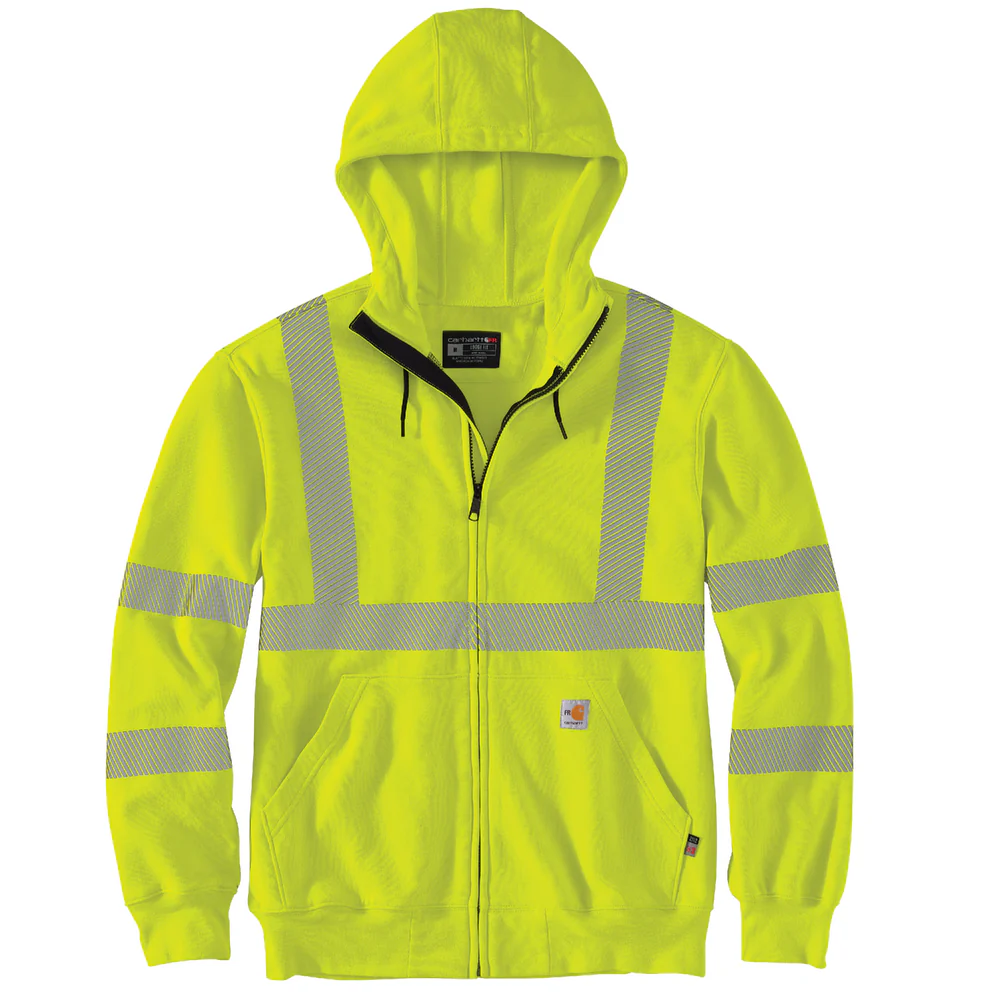 Flame Resistant High-Visibility Force Loose Fit Midweight Full-Zip Class 3 Sweatshirt - BLM-Brite Lime | Carhartt 105786 - Image 2