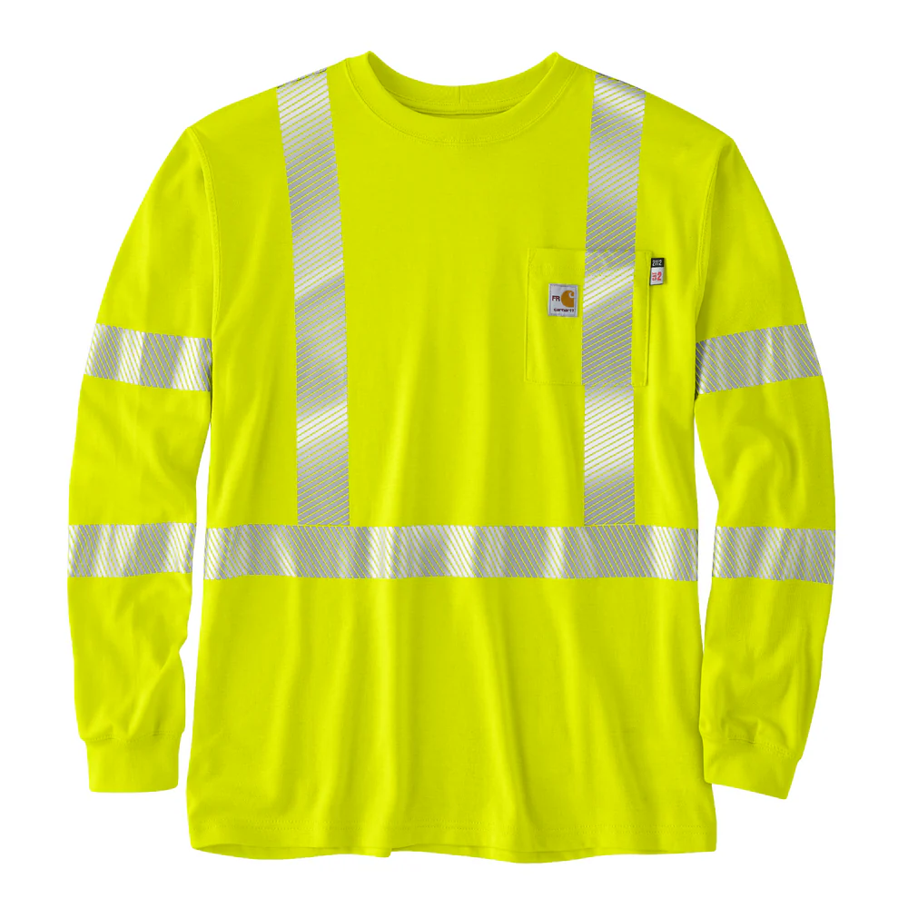 Flame Resistant High-Visibility Force Loose Fit Midweight Long-Sleeve Class 3 Pocket T-Shirt - BLM-Brite Lime | Carhartt 105784 - Image 2