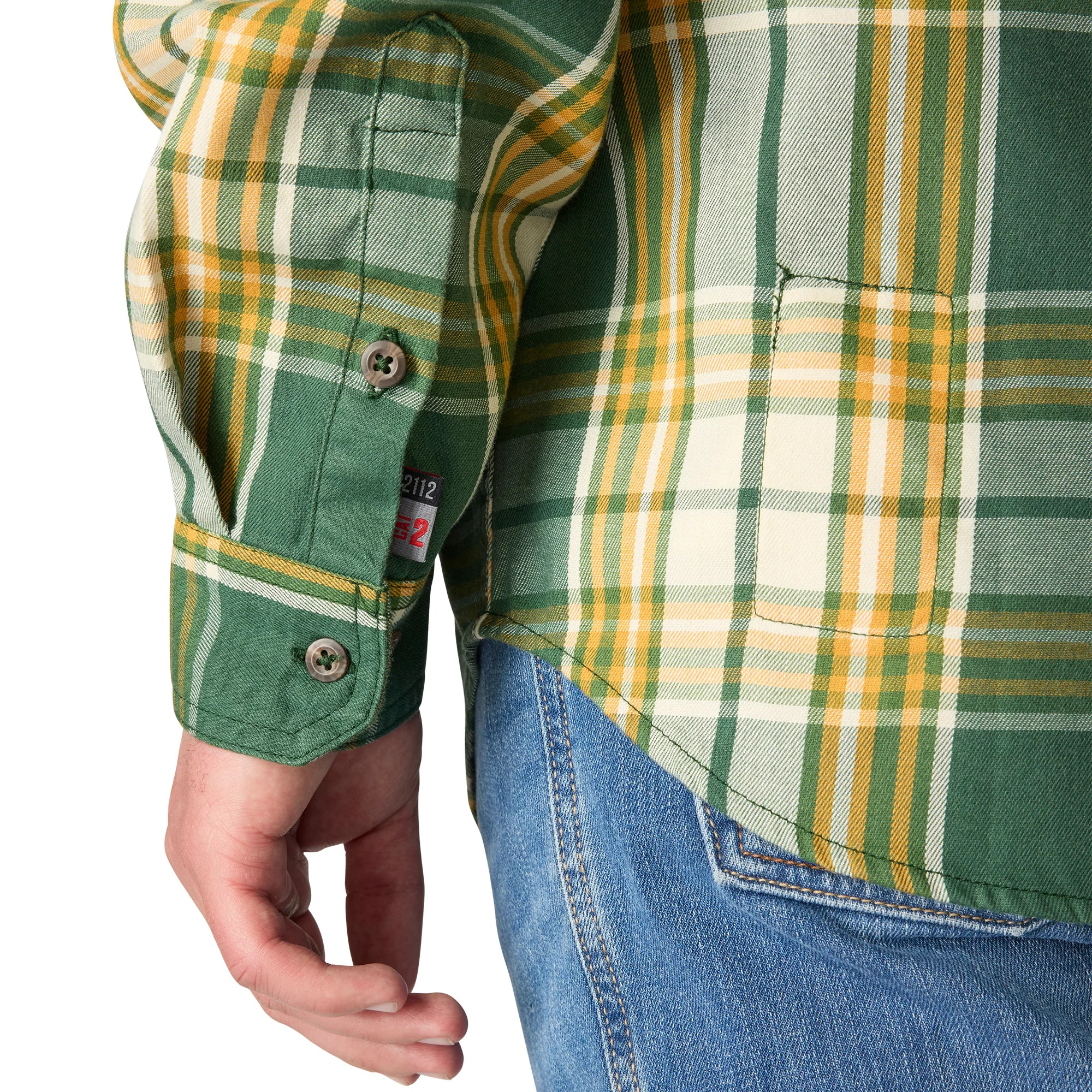 Flame Resistant Loose Fit Midweight Twill Plaid Shirt - GN3-Mountain View/Carhartt Gold | Carhartt 104507 - Image 4
