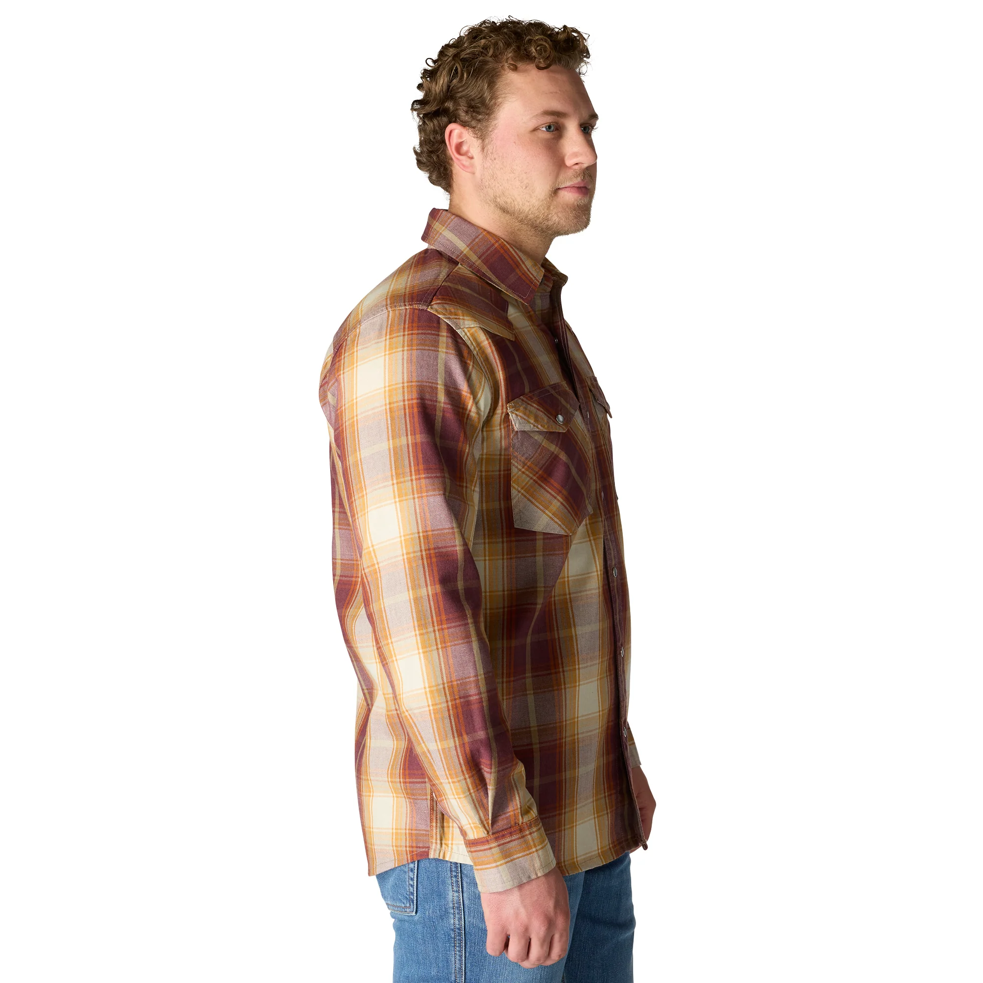 Flame Resistant Montana Relaxed Fit Midweight Twill Snap Front Plaid Shirt - RD8-Port/Carhartt Gold | Carhartt 107070 - Image 4