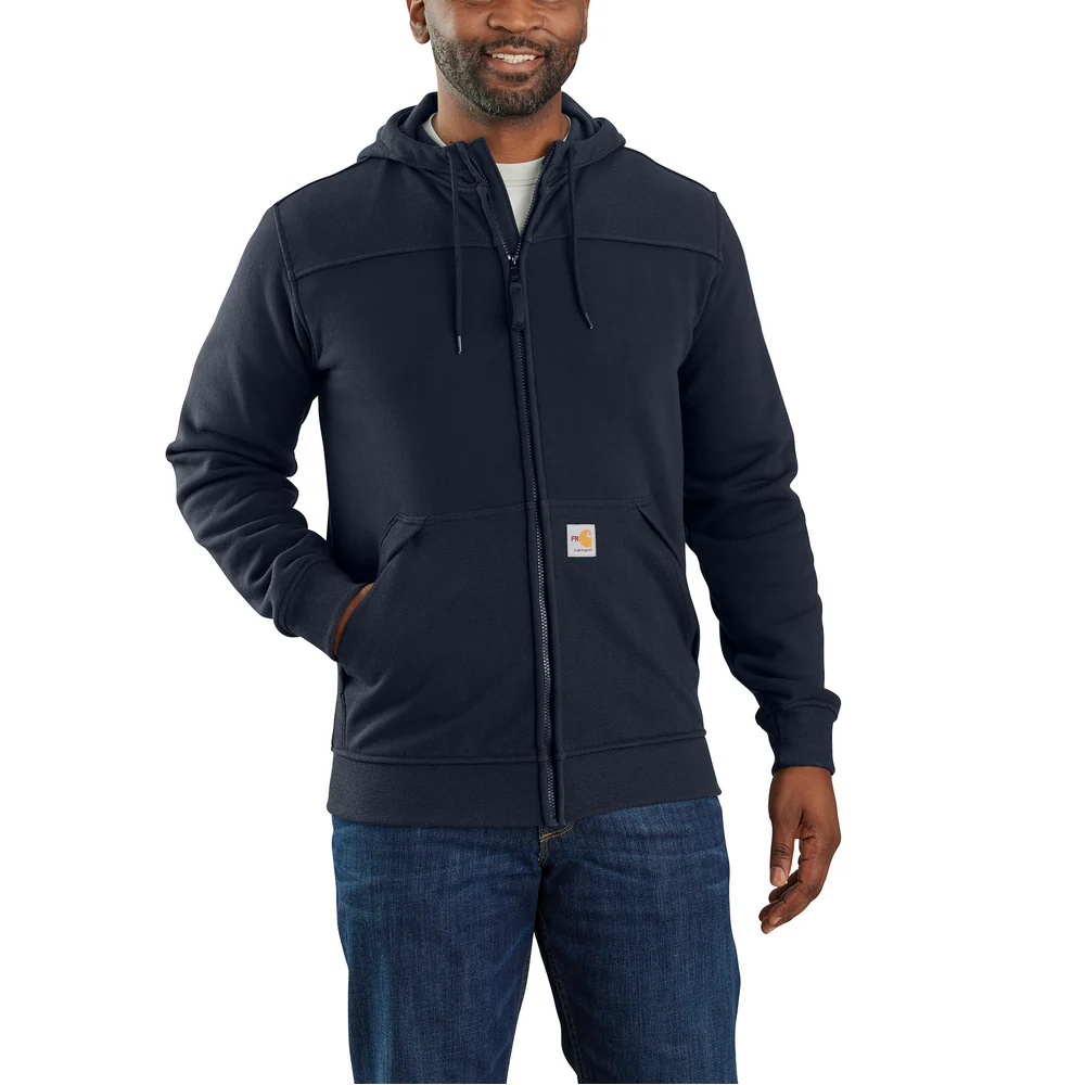 Flame Resistant Rain Defender Relaxed Fit Fleece Jacket - I26-Navy | Carhartt 105010 - Image 3