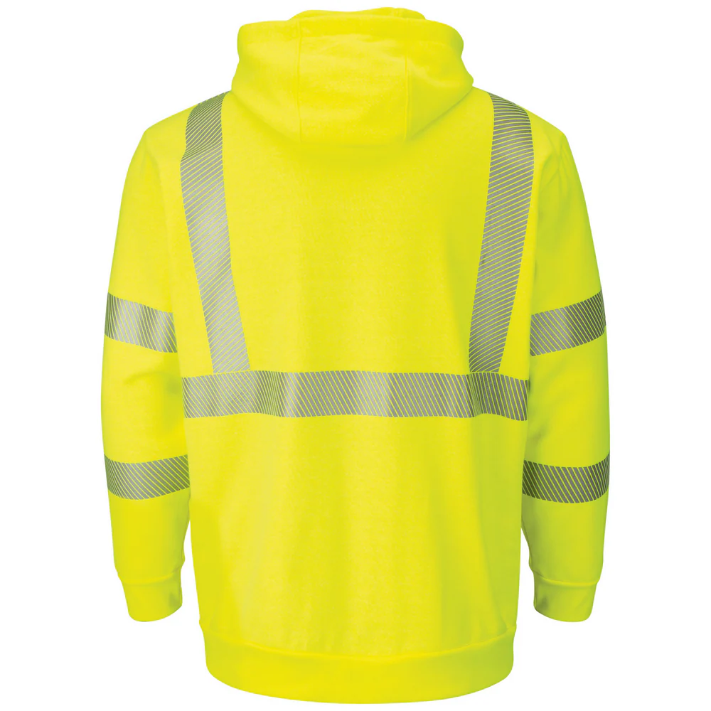 FLEECE FR HI-VIS ZIP-FRONT HOODED SWEATSHIRT WITH WAFFLE LINING - HV-Yellow Green | Bulwark SMZ4 - Image 2
