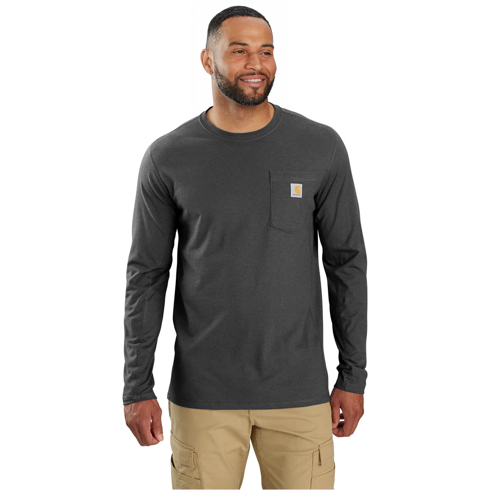 Force Relaxed Fit Midweight Long-Sleeve Pocket T-Shirt - CRH-Carbon Heather | Carhartt 106656 - Image 2