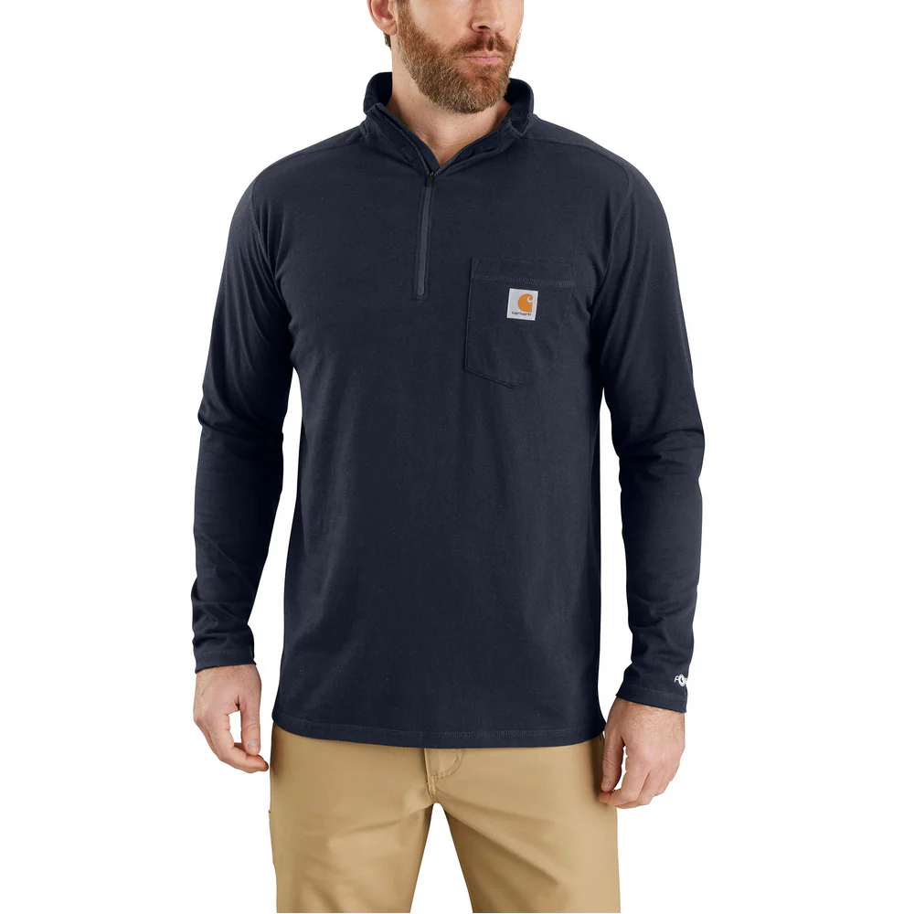 Force Relaxed Fit Midweight Long-Sleeve Quarter-Zip Mock-Neck T-Shirt - I26-Navy | Carhartt 106660 - Image 2