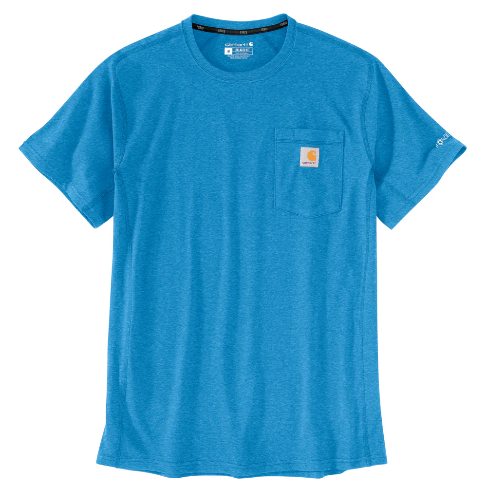 Force Relaxed Fit Midweight Short-Sleeve Pocket T-Shirt - HL5-Engineer Blue Heather | Carhartt 106652 - Image 2