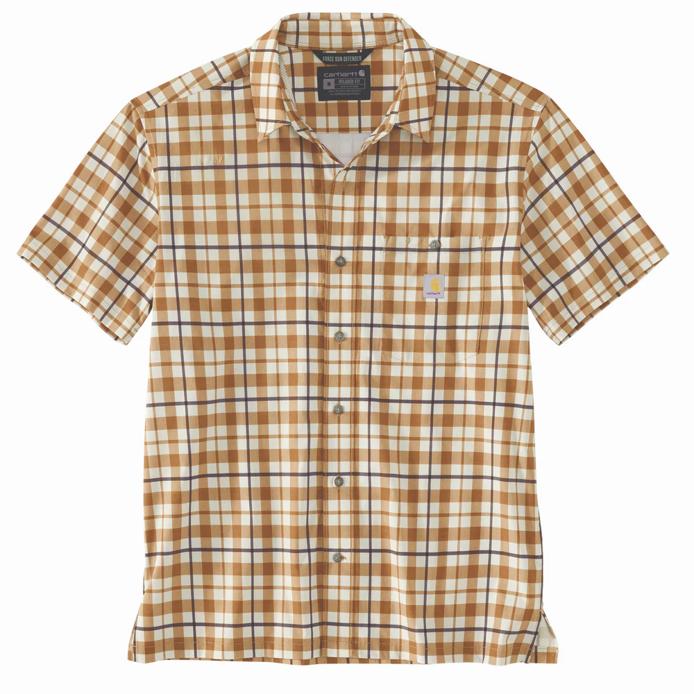 Force Sun Defender Relaxed Fit Lightweight Short-Sleeve Plaid Shirt - BRN-Carhartt Brown | Carhartt 106747 - Image 2