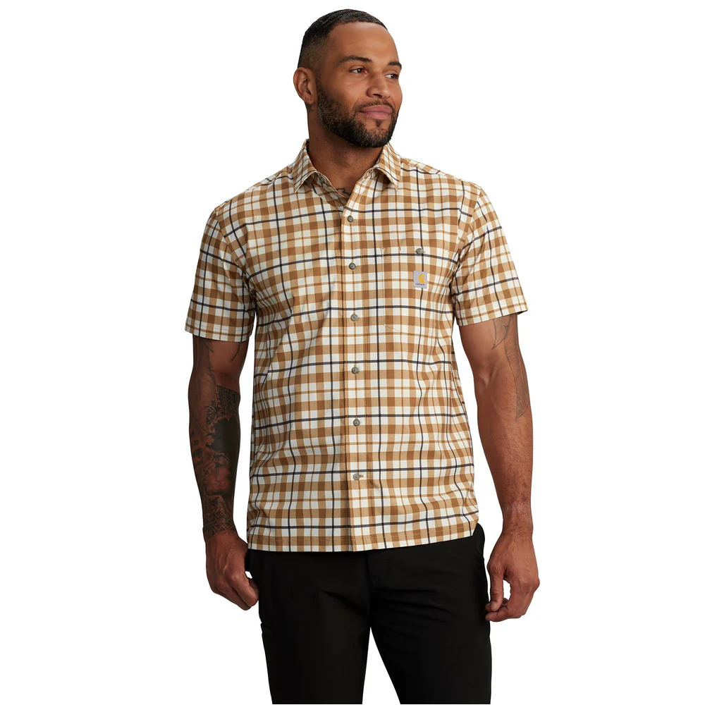 Force Sun Defender Relaxed Fit Lightweight Short-Sleeve Plaid Shirt - BRN-Carhartt Brown | Carhartt 106747 - Image 3
