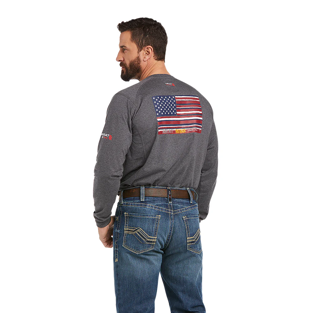 FR AIR BRAND FLAG GRAPHIC LONG-SLEEVE TOP - 010-Charcoal | Ariat 10037621