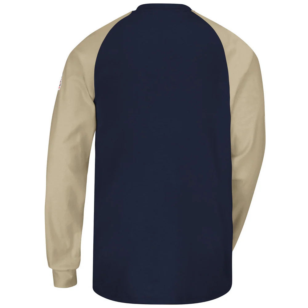 FR COLOR BLOCK LIGHTWEIGHT LONG SLEEVE HENLEY - NK-Navy Khaki | Bulwark SEL4 - Image 2