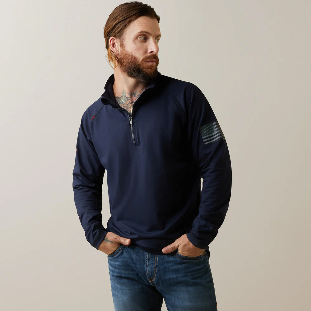 Fr Combat Stretch Patriot 1/4 Zip Work Shirt - 410-Navy | Ariat 10043565 - Image 5