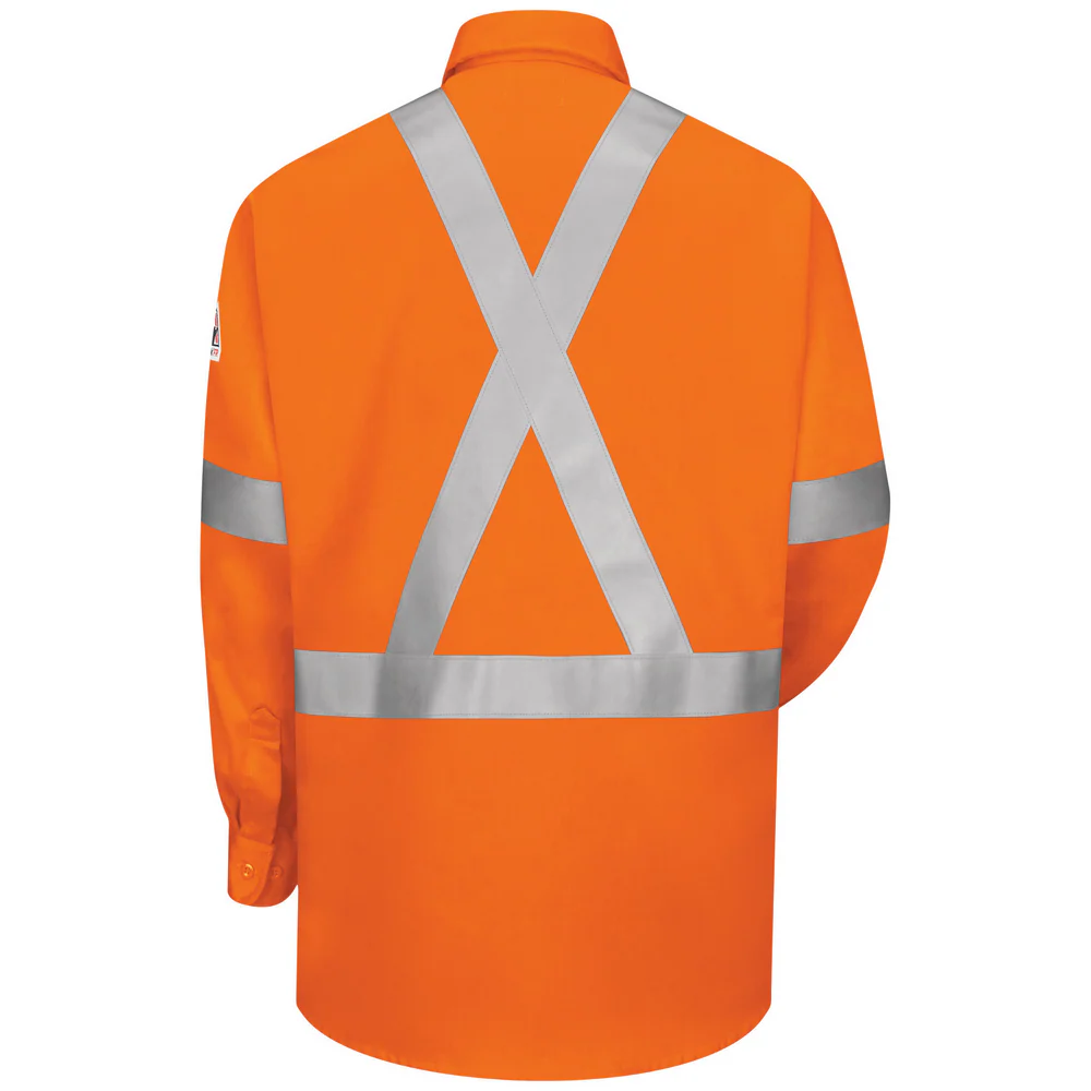 FR ENHANCED VISIBILITY LIGHTWEIGHT UNIFORM SHIRT WITH REFLECTIVE TRIM - OR-Orange | Bulwark SLUS - Image 2