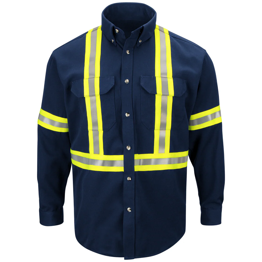 FR ENHANCED VISIBILITY UNIFORM SHIRT WITH REFLECTIVE TRIM - NV-Navy | Bulwark SLUC