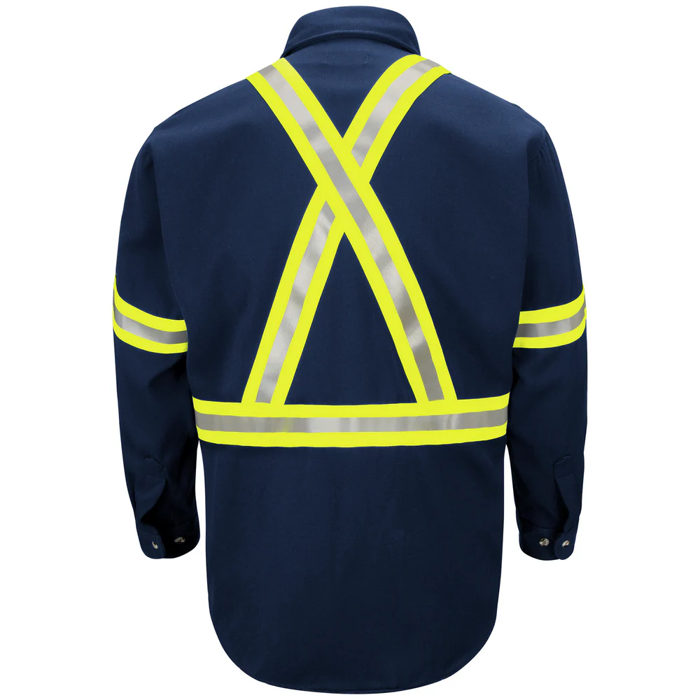 FR ENHANCED VISIBILITY UNIFORM SHIRT WITH REFLECTIVE TRIM - NV-Navy | Bulwark SLUC - Image 2