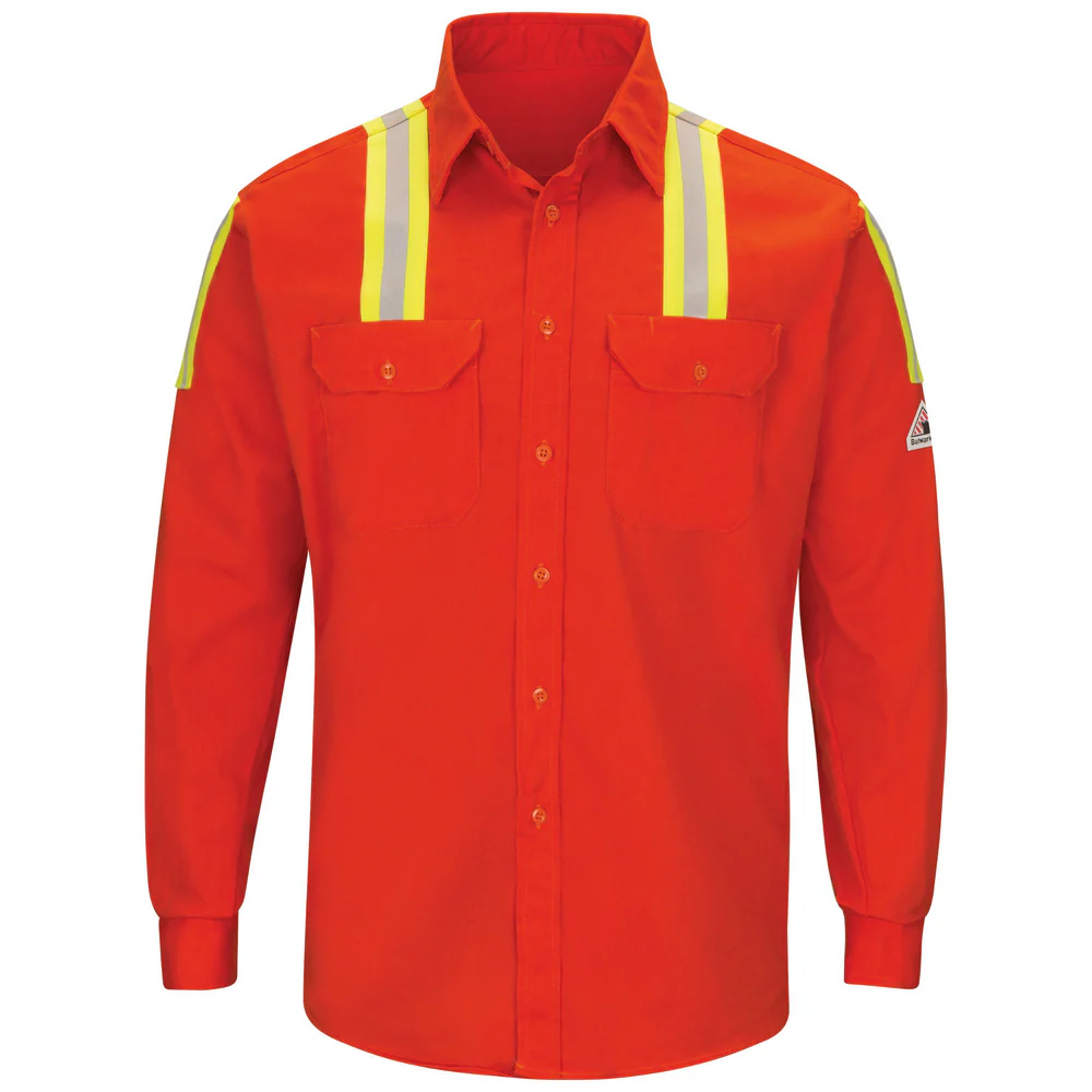 FR ENHANCED VISIBILITY UNIFORM SHIRT WITH STRIPING - OR-Orange | Bulwark SLAT