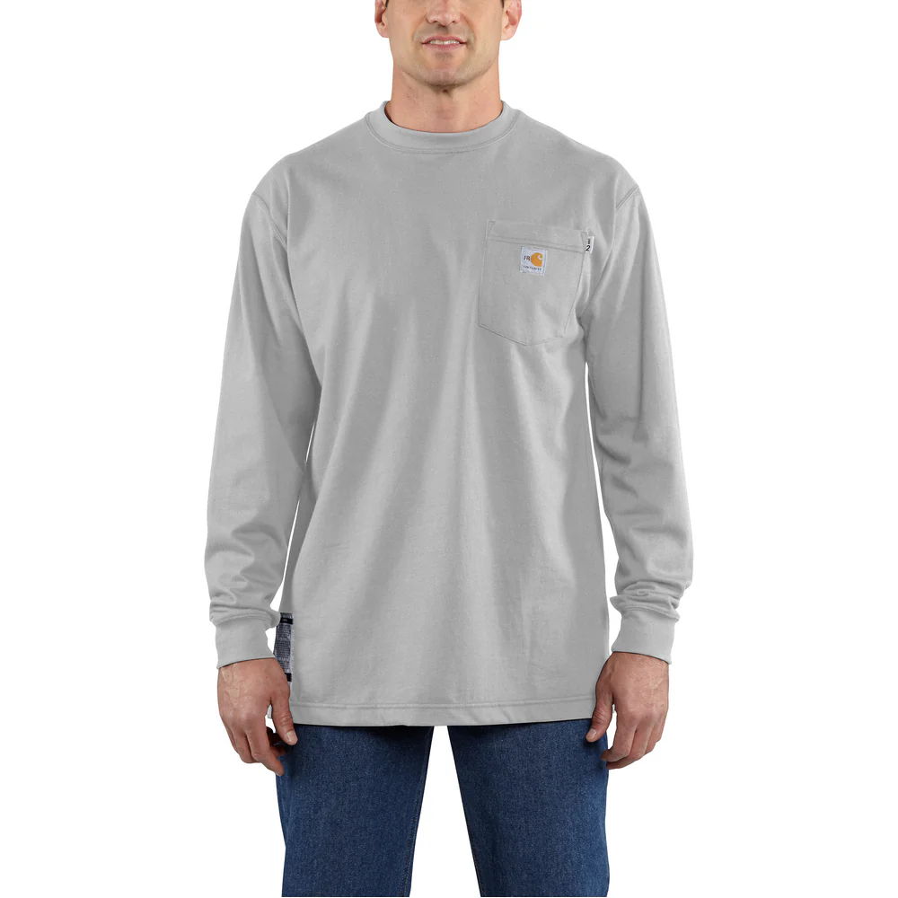 FR FORCE COTTON LONG SLEEVE T-SHIRT - 051-Light Gray | Carhartt 100235