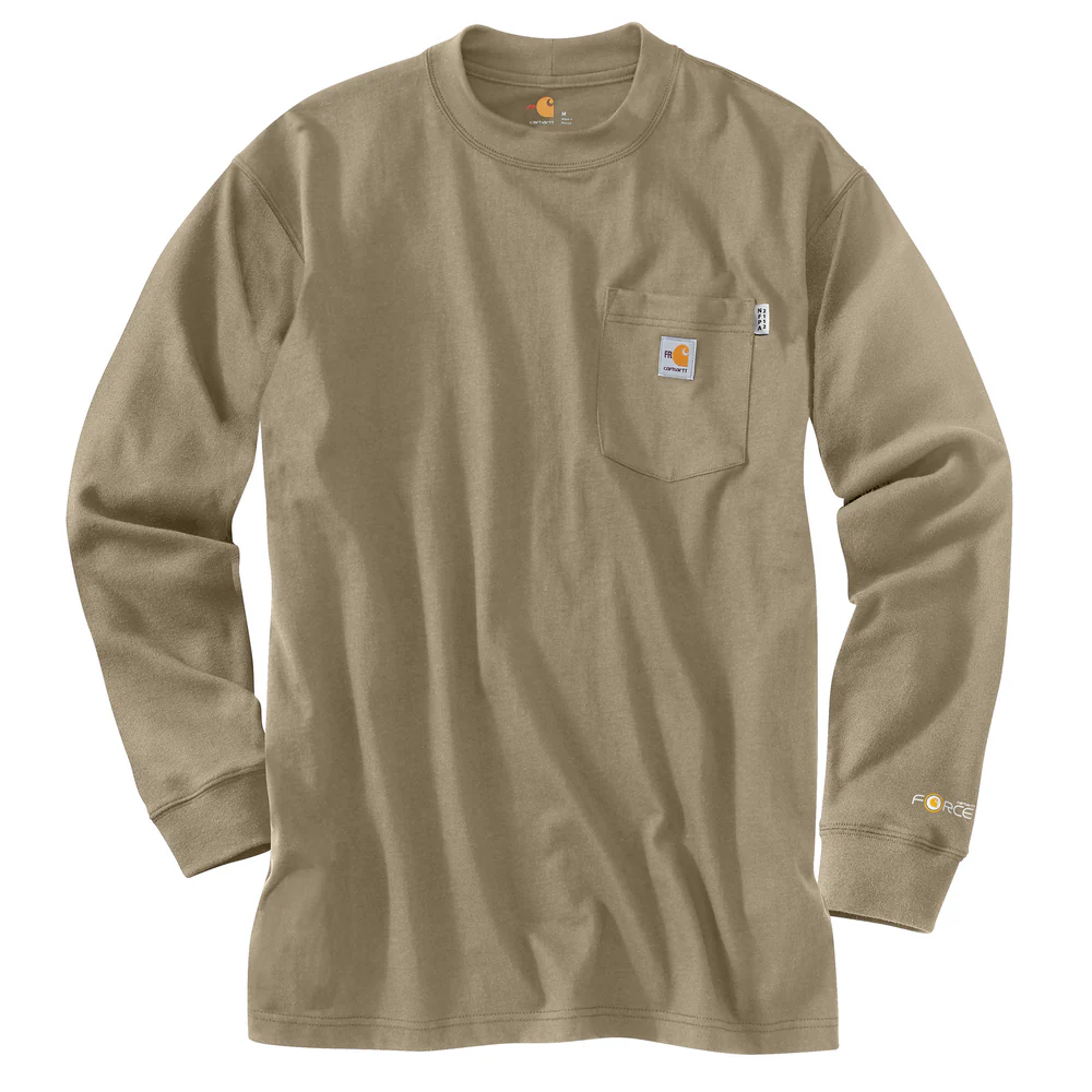FR FORCE COTTON LONG SLEEVE T-SHIRT - 250-Khaki | Carhartt 100235 - Image 2