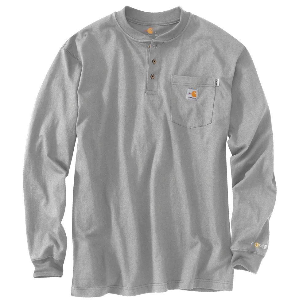 FR FORCE LONG SLEEVE COTTON HENLEY - 051-Light Gray | Carhartt 100237 - Image 2