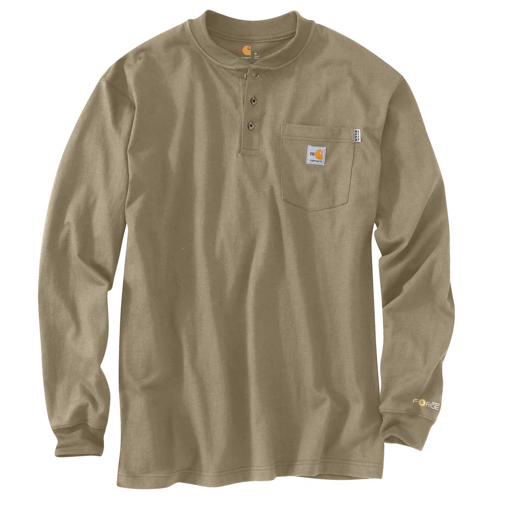 FR FORCE LONG SLEEVE COTTON HENLEY - 250-Khaki | Carhartt 100237 - Image 2