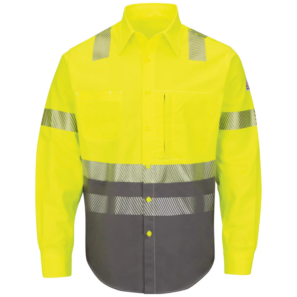 FR HI-VIS COLORBLOCK UNIFORM SHIRT - HG-Yellow Green | Bulwark SLB4