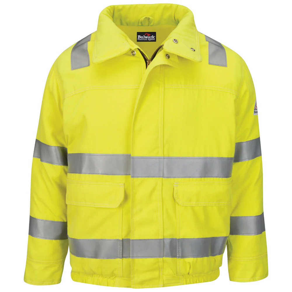 FR HI-VIS LINED INSULATED BOMBER - HV-Yellow Green | Bulwark JMJ4