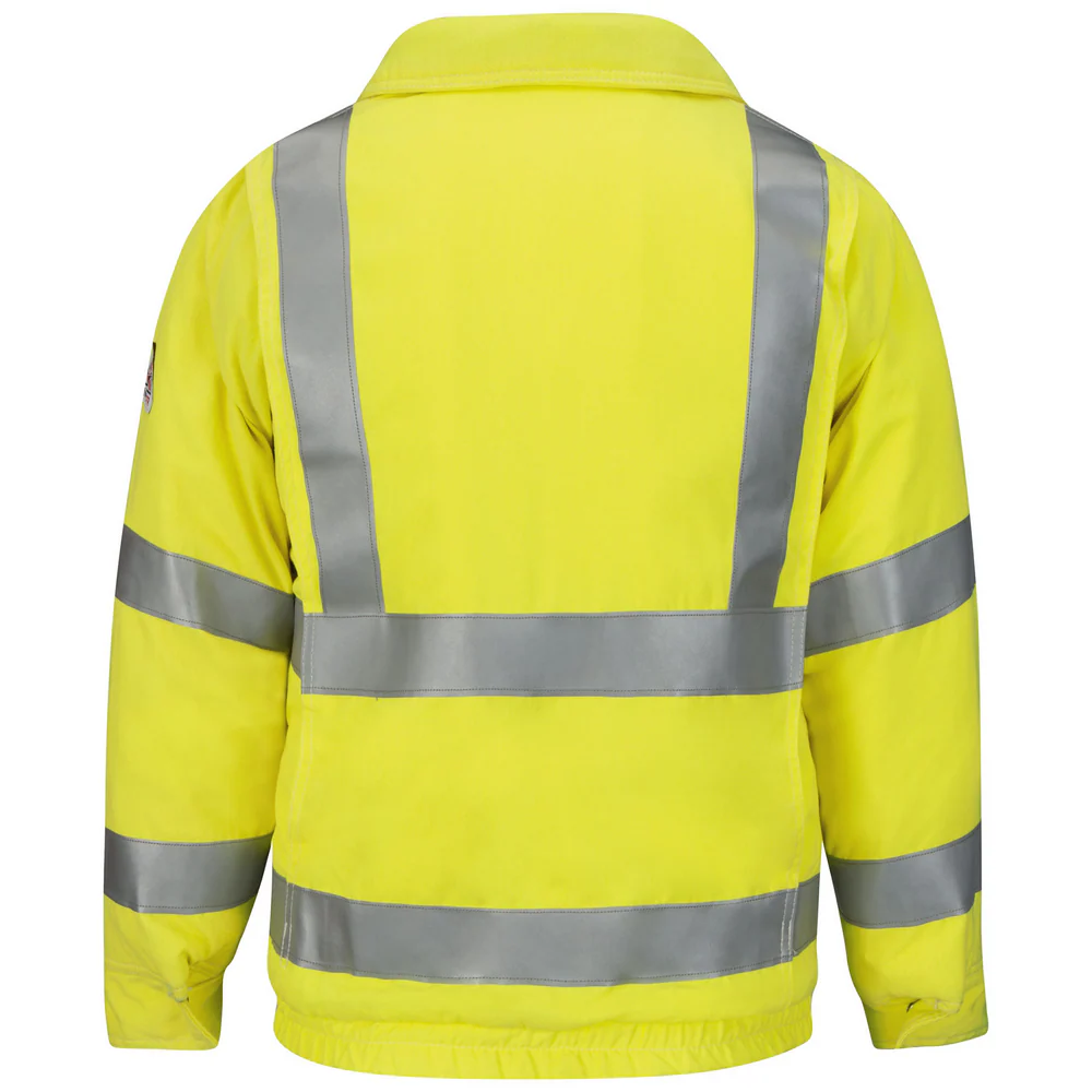 FR HI-VIS LINED INSULATED BOMBER - HV-Yellow Green | Bulwark JMJ4 - Image 2