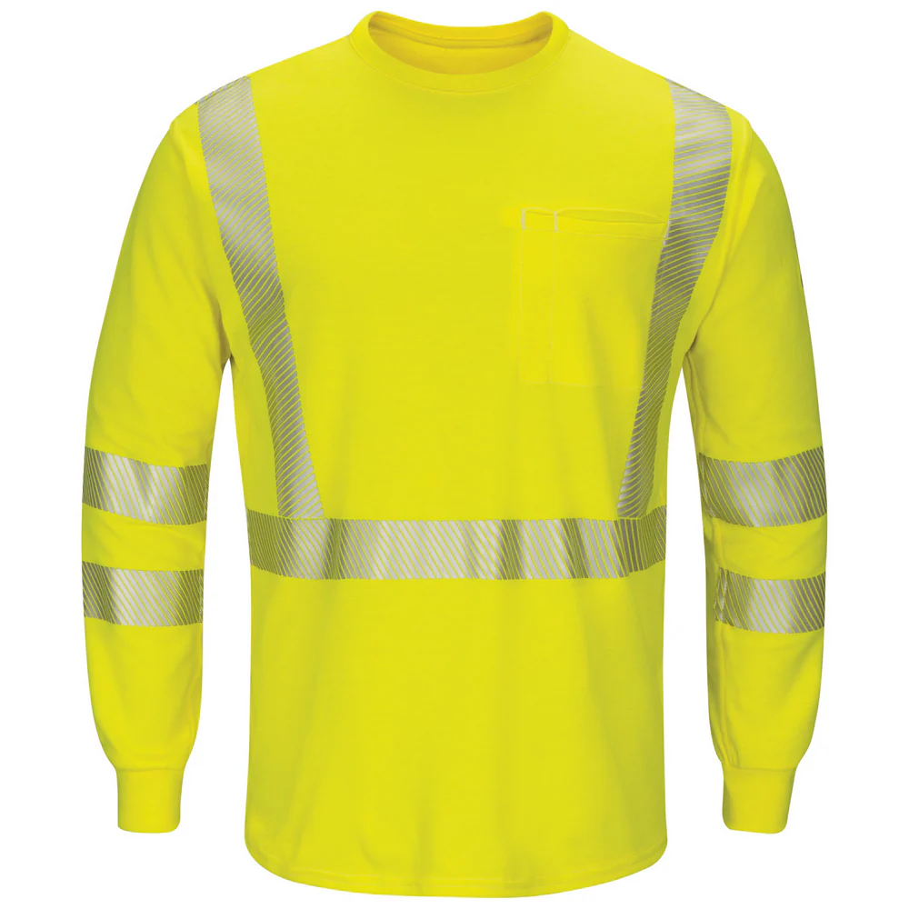 FR HI-VIS LONG SLEEVE LIGHTWEIGHT SHIRT - HV-Yellow Green | Bulwark SMK8