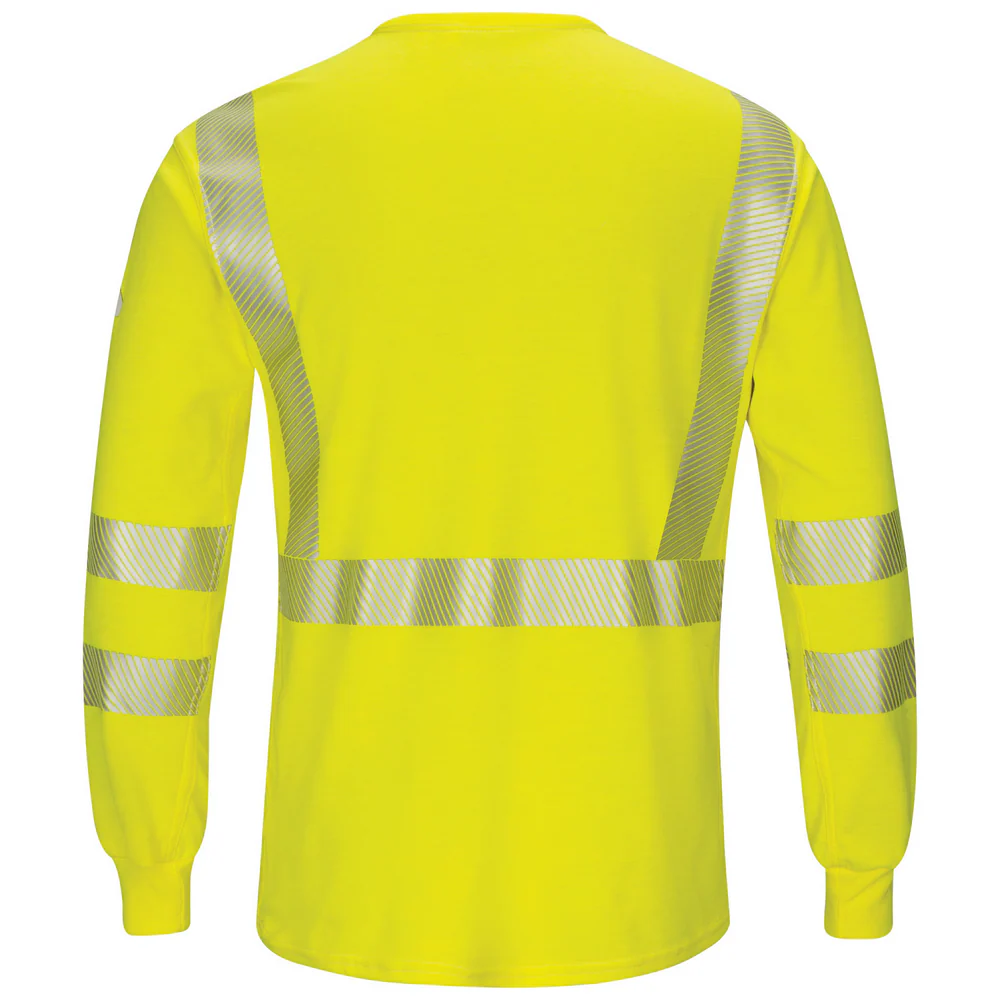 FR HI-VIS LONG SLEEVE LIGHTWEIGHT SHIRT - HV-Yellow Green | Bulwark SMK8 - Image 2