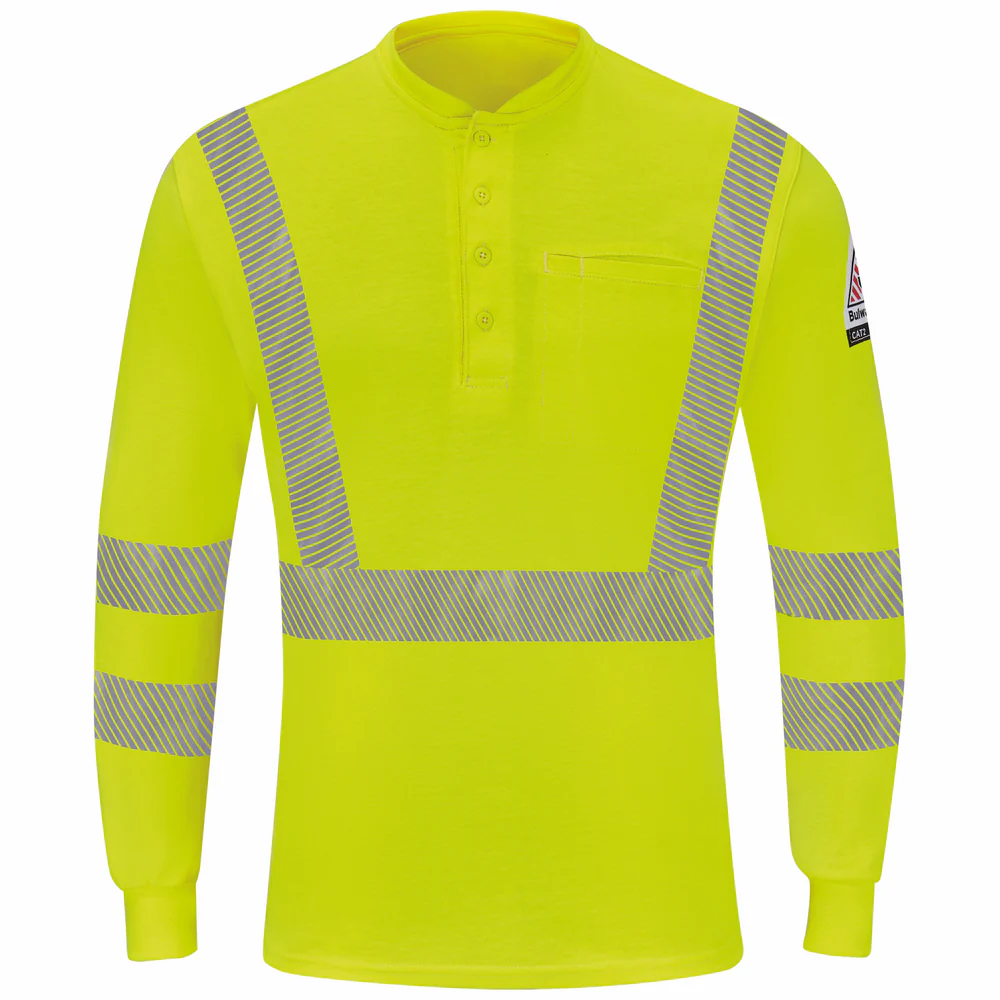 FR HIGH VISIBILITY LIGHTWEIGHT LONG SLEEVE HENLEY - HV-Yellow Green | Bulwark SML4