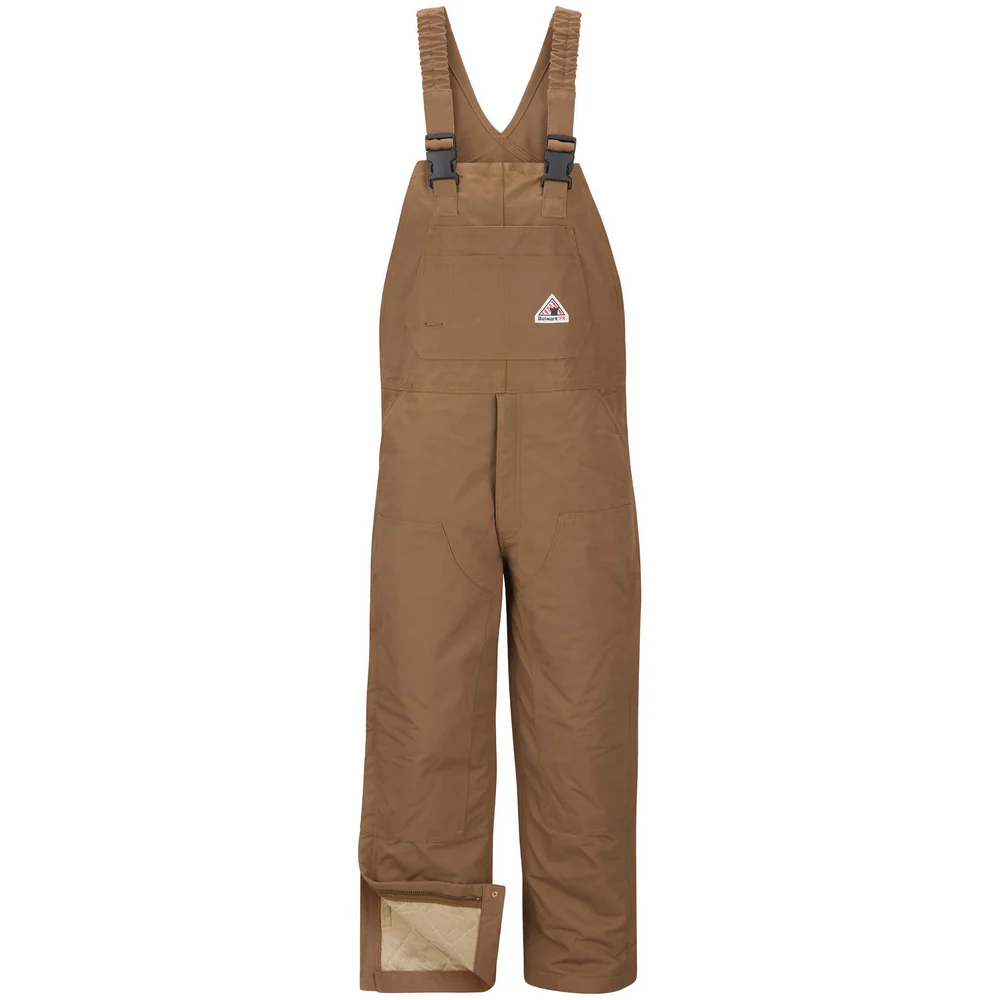 FR INSULATED HEAVYWEIGHT BROWN DUCK BIB OVERALL WITH KNEE ZIP - BD-Brown Duck | Bulwark BLN6