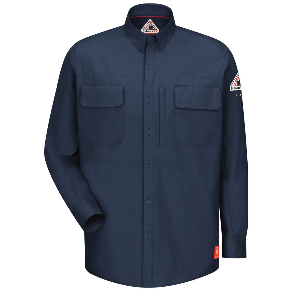 FR IQ SERIES LONG SLEEVE PATCH POCKET SHIRT - DB-Dark Blue | Bulwark QS32