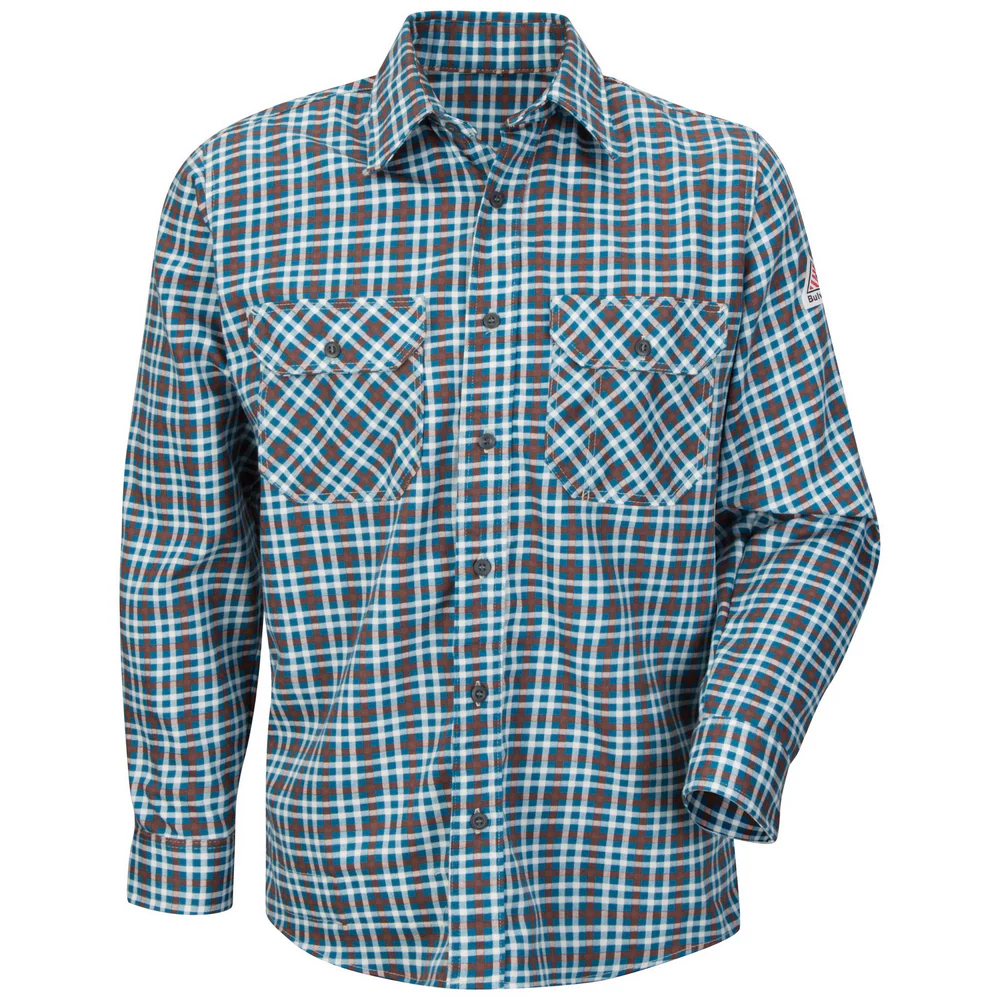 FR LIGHTWEIGHT PLAID UNIFORM SHIRT - TL-Teal Brown Plaid | Bulwark SLD6