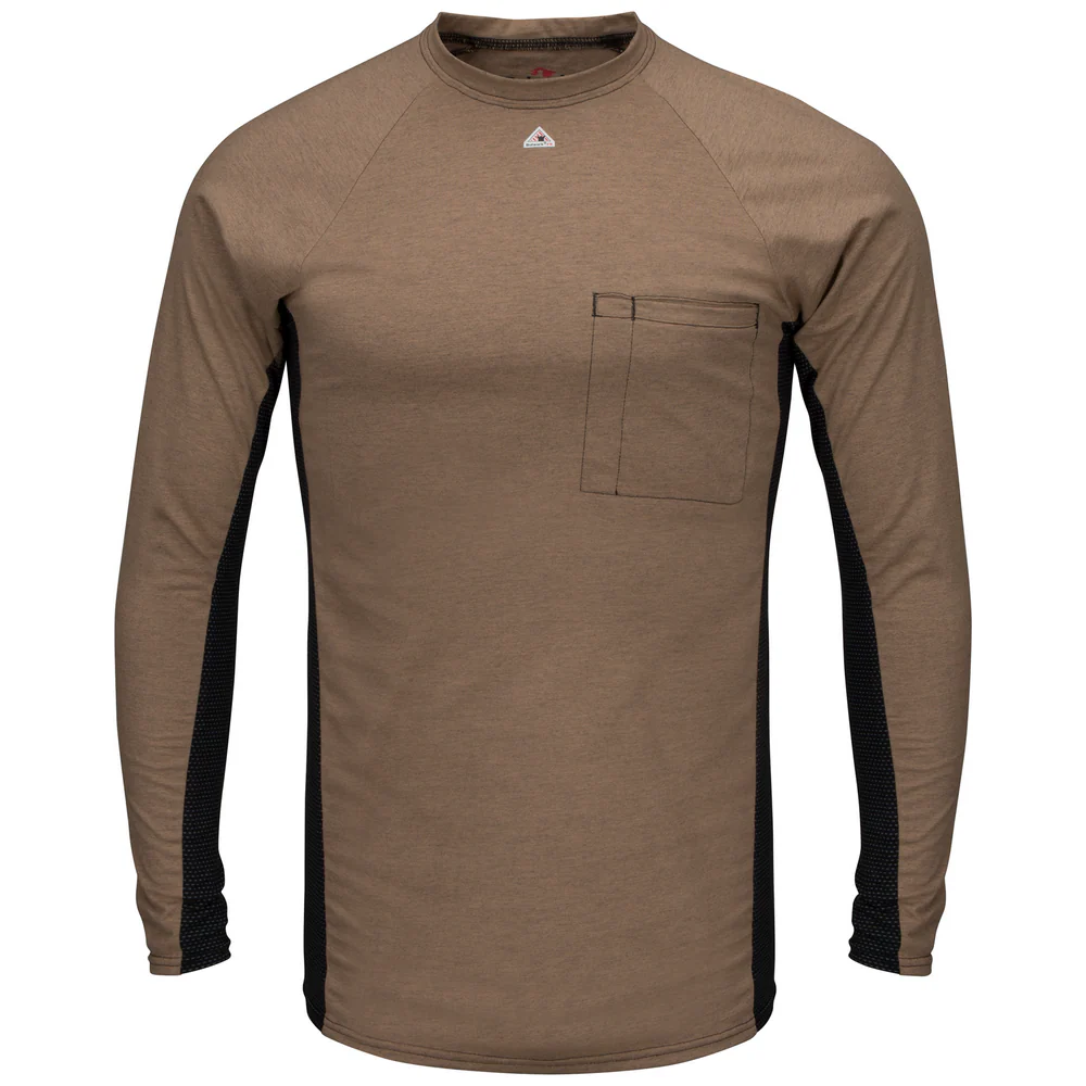 FR LONG SLEEVE BASELAYER WITH MESH GUSSET AND POCKET - KH-Khaki | Bulwark MPS8