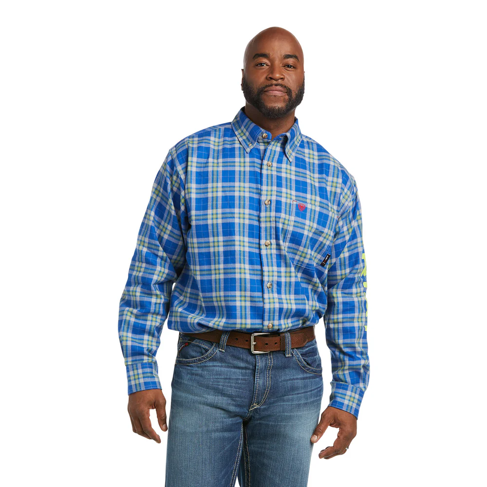 FR MONTI LOGO LONG-SLEEVE WORK SHIRT - 406-Blue Plaid | Ariat 10037225
