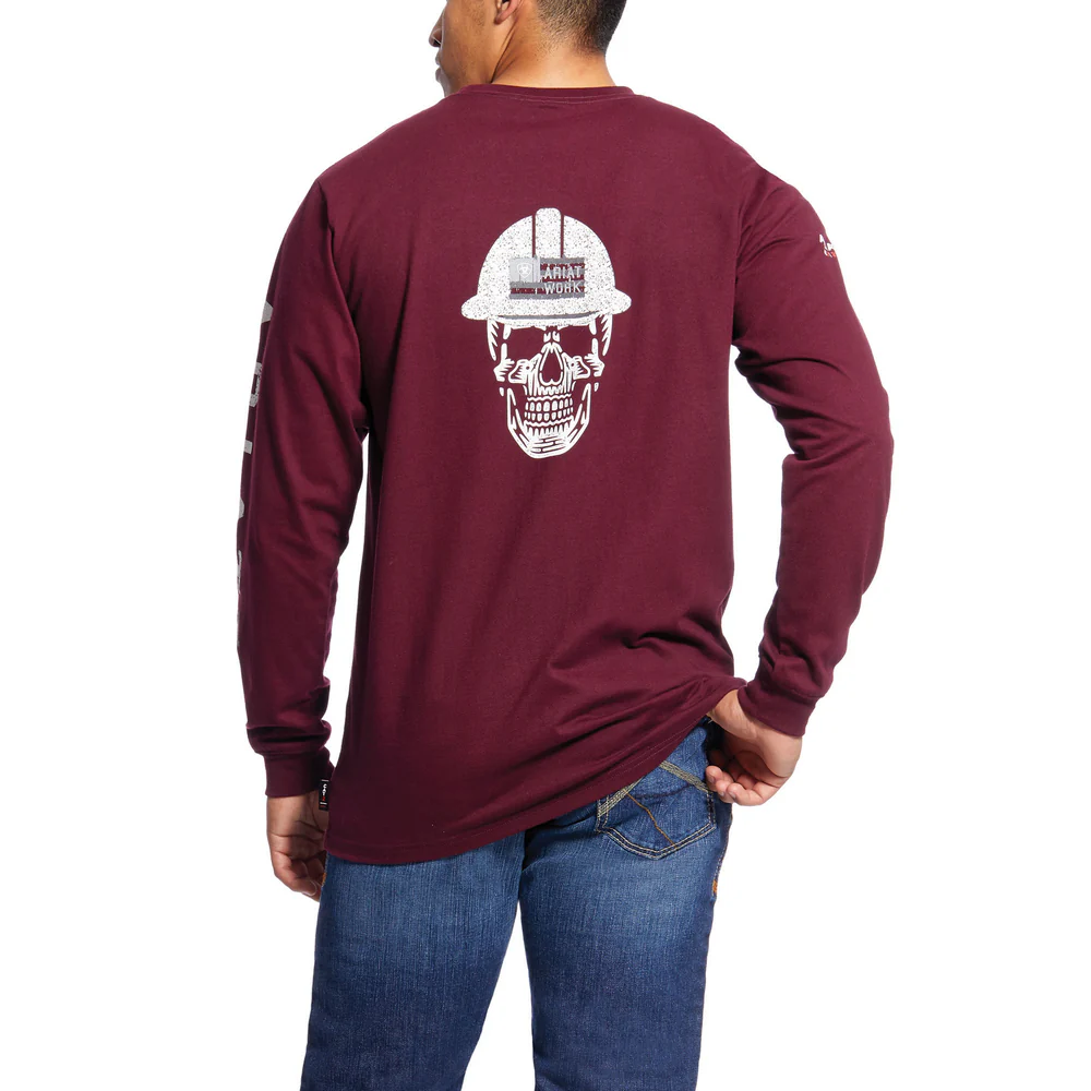 FR RUFFNECK SKULL LOGO LONG SLEEVE T-SHIRT - 600-Red | Ariat 10026435 - Image 2