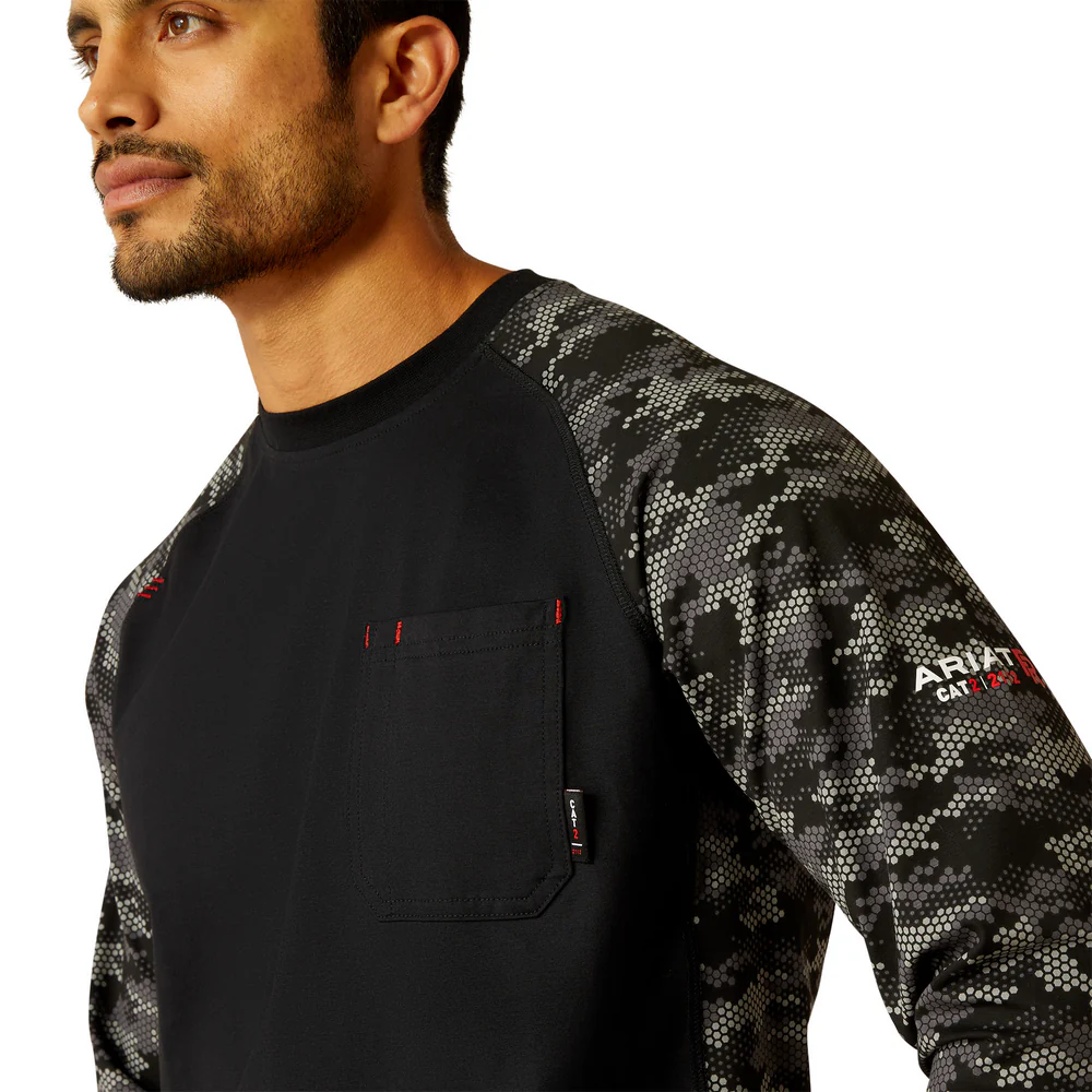 Fr Stretch Camo Baseball T-Shirt - 001-Black|Grey Camo | Ariat 10052090 - Image 2