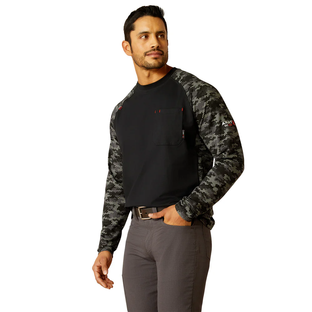 Fr Stretch Camo Baseball T-Shirt - 001-Black|Grey Camo | Ariat 10052090 - Image 3