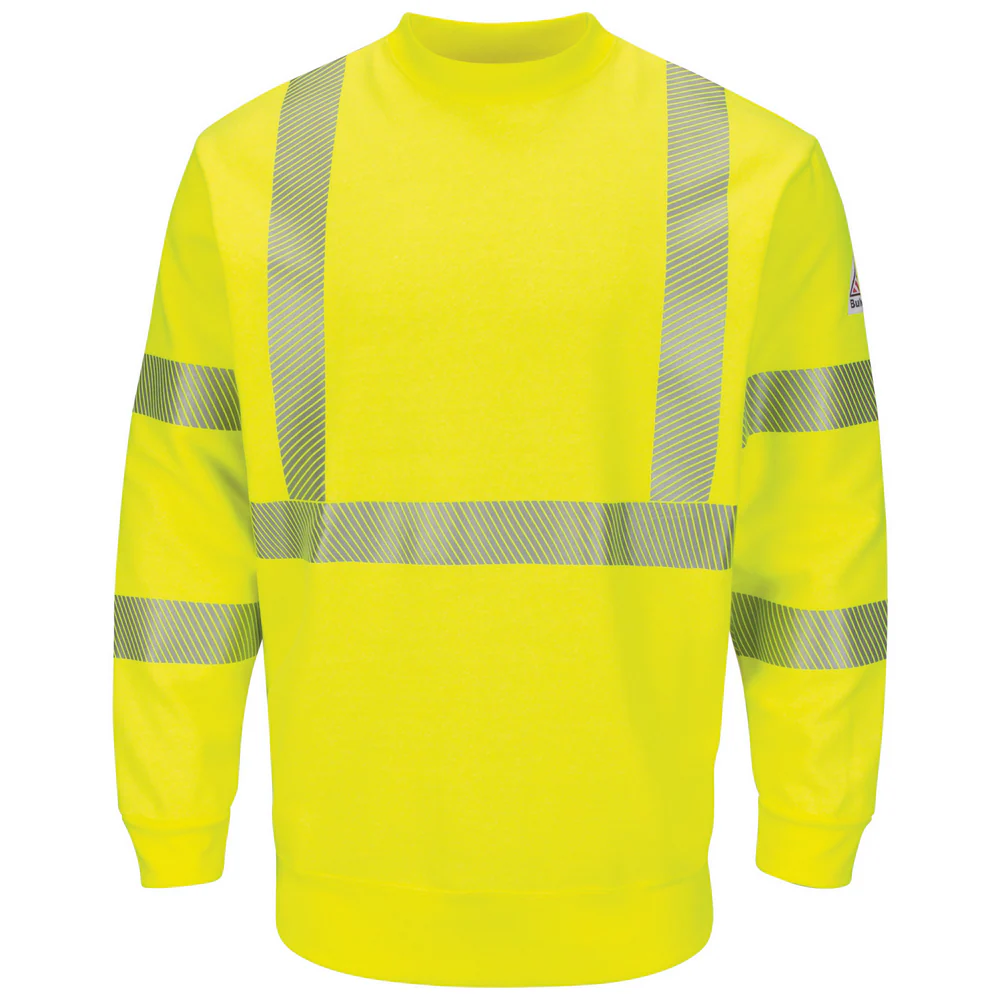 HI-VIS FR CREWNECK PULLOVER SWEATSHIRT - HV-Yellow Green | Bulwark SMC4