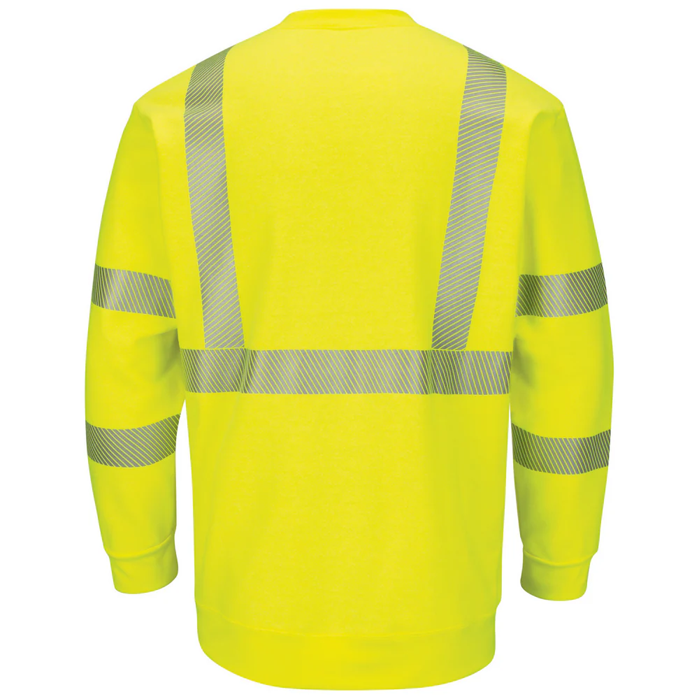 HI-VIS FR CREWNECK PULLOVER SWEATSHIRT - HV-Yellow Green | Bulwark SMC4 - Image 2