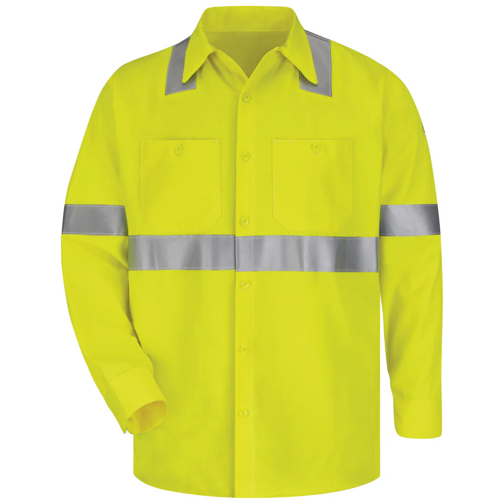 HI-VIS FR MIDWEIGHT WORK SHIRT - HV-Yellow Green | Bulwark SMW4