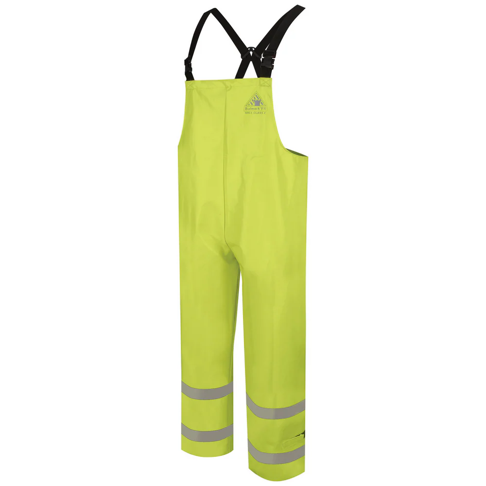 HI-VIS FR WATERPROOF RAIN BIB OVERALLS - YE-Yellow Green | Bulwark BXN6