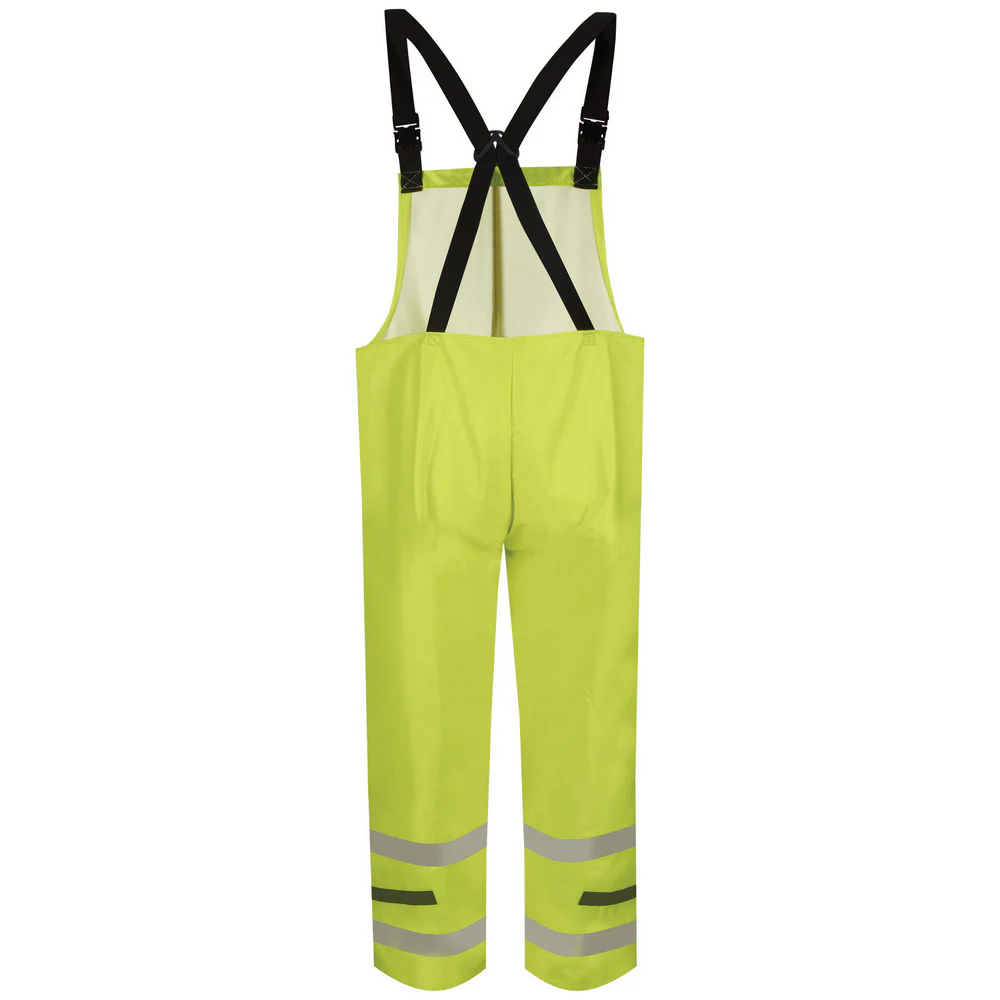 HI-VIS FR WATERPROOF RAIN BIB OVERALLS - YE-Yellow Green | Bulwark BXN6 - Image 2
