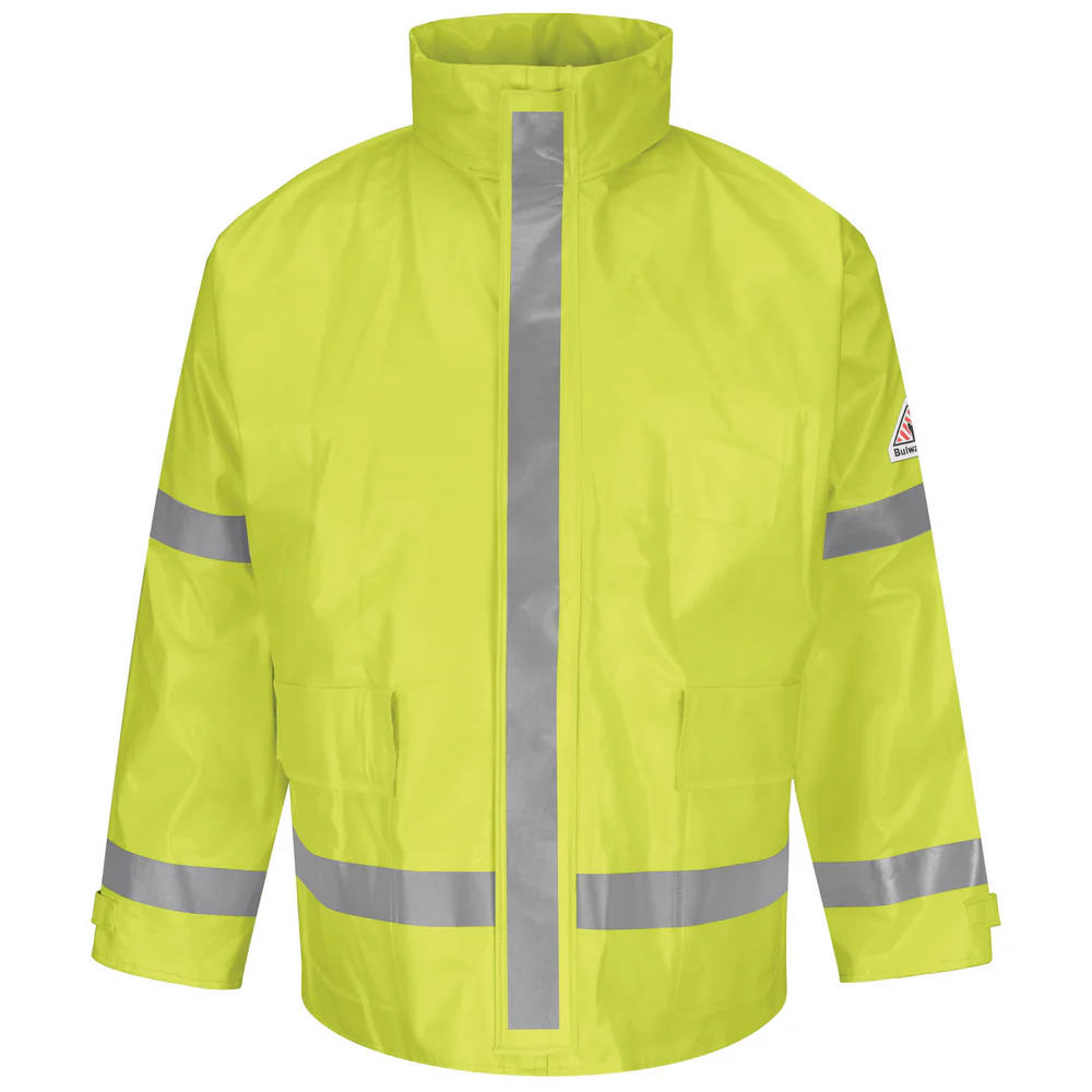HI-VISIBILITY FR RAIN JACKET WITH HOOD - YE-Yellow Green | Bulwark JXN6